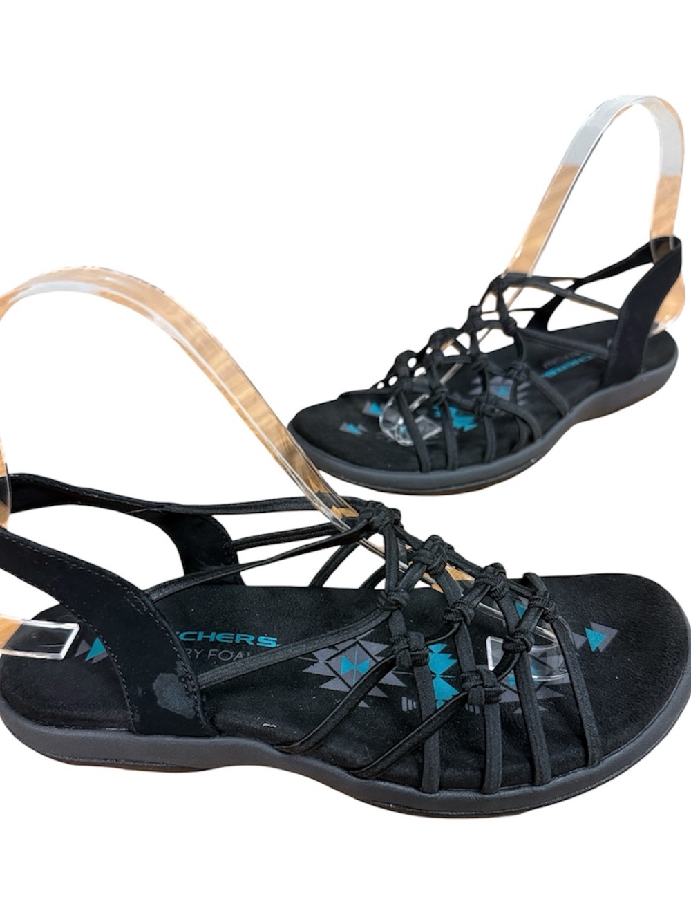 SKECHERS REGGAE SLIM FORGET ME KNOT BLACK SLINGBACK COMFORT SAMDAL WOMEN SIZE 6